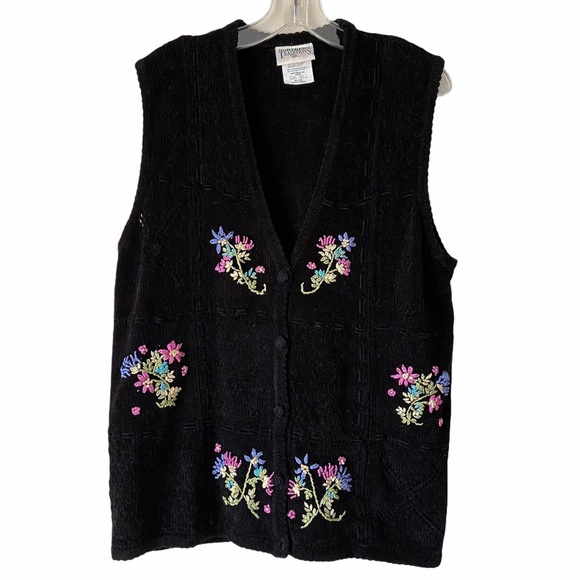 Northern Traditions Floral Knit Black Sweater Vest XL - Picture 1 of 12